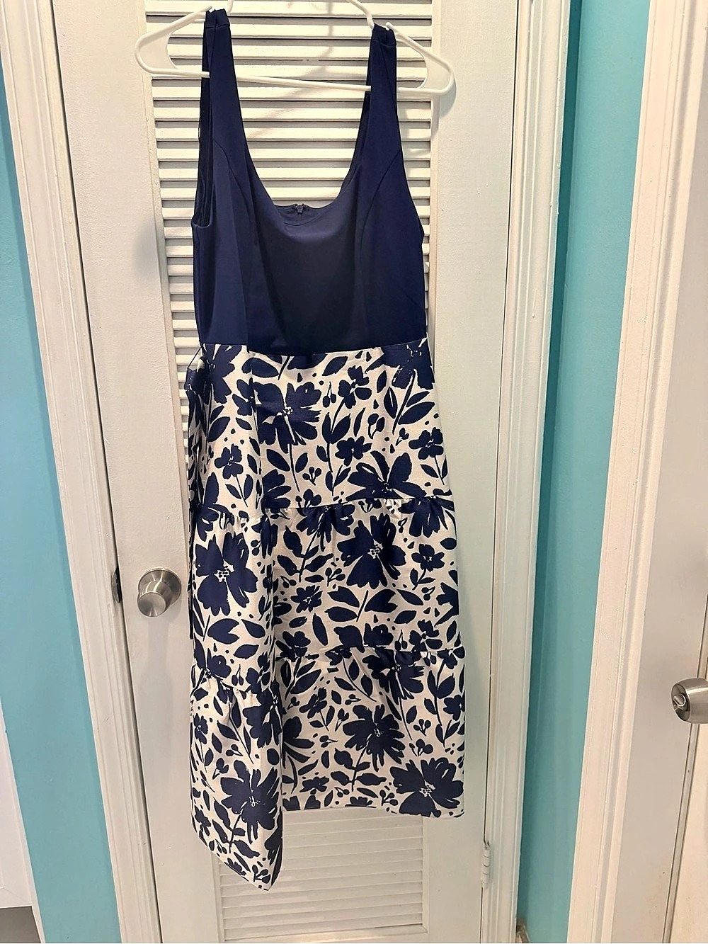 Adrianna Papell Floral Combo Fitted Ankle Dress Floral Midi Dress in Blue &